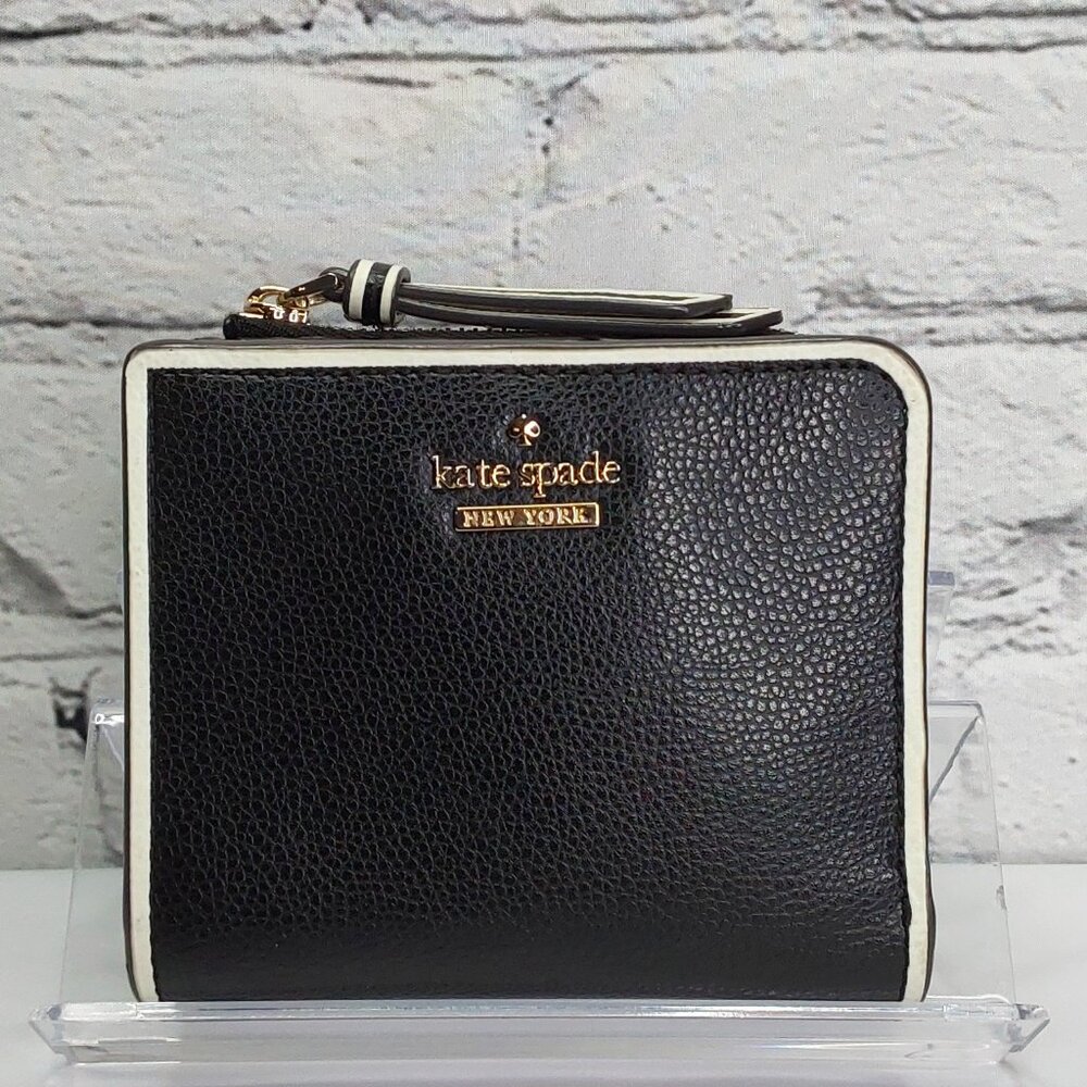 KATE SPADE PINSTRIPE LEATHER WALLET ZIP COIN POCKET